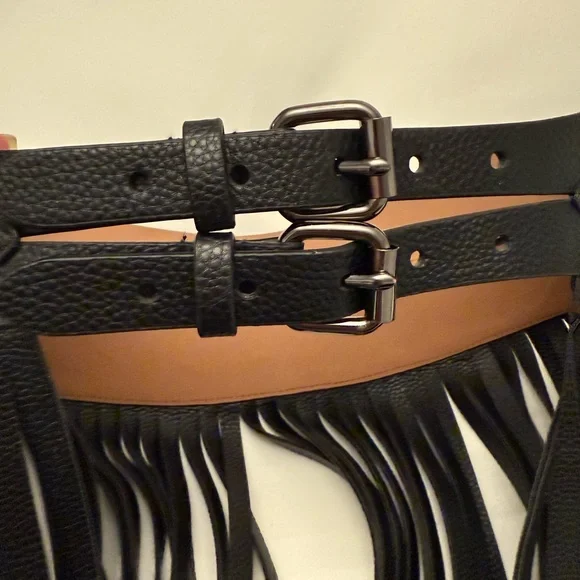 BCBGMaxAzria Black Fringe Belt BCBG Size S Black Studded Faux Leather Fringe Belt – Sui  main image 2